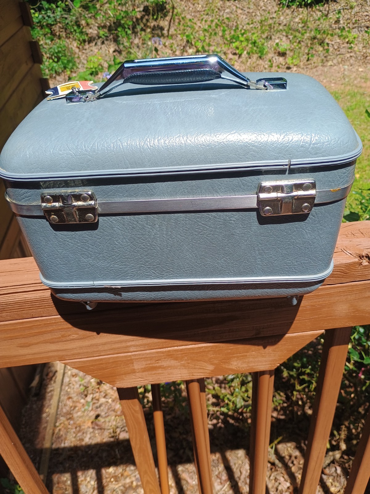Vintage Light Blue Vanity Train Case Silhouette model American Tourister USA
