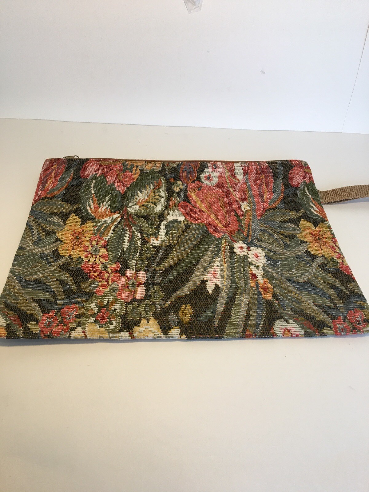 Vintage Adolfo Woven Floral Tapestry Wristlet Purse Bag 15” x 11”