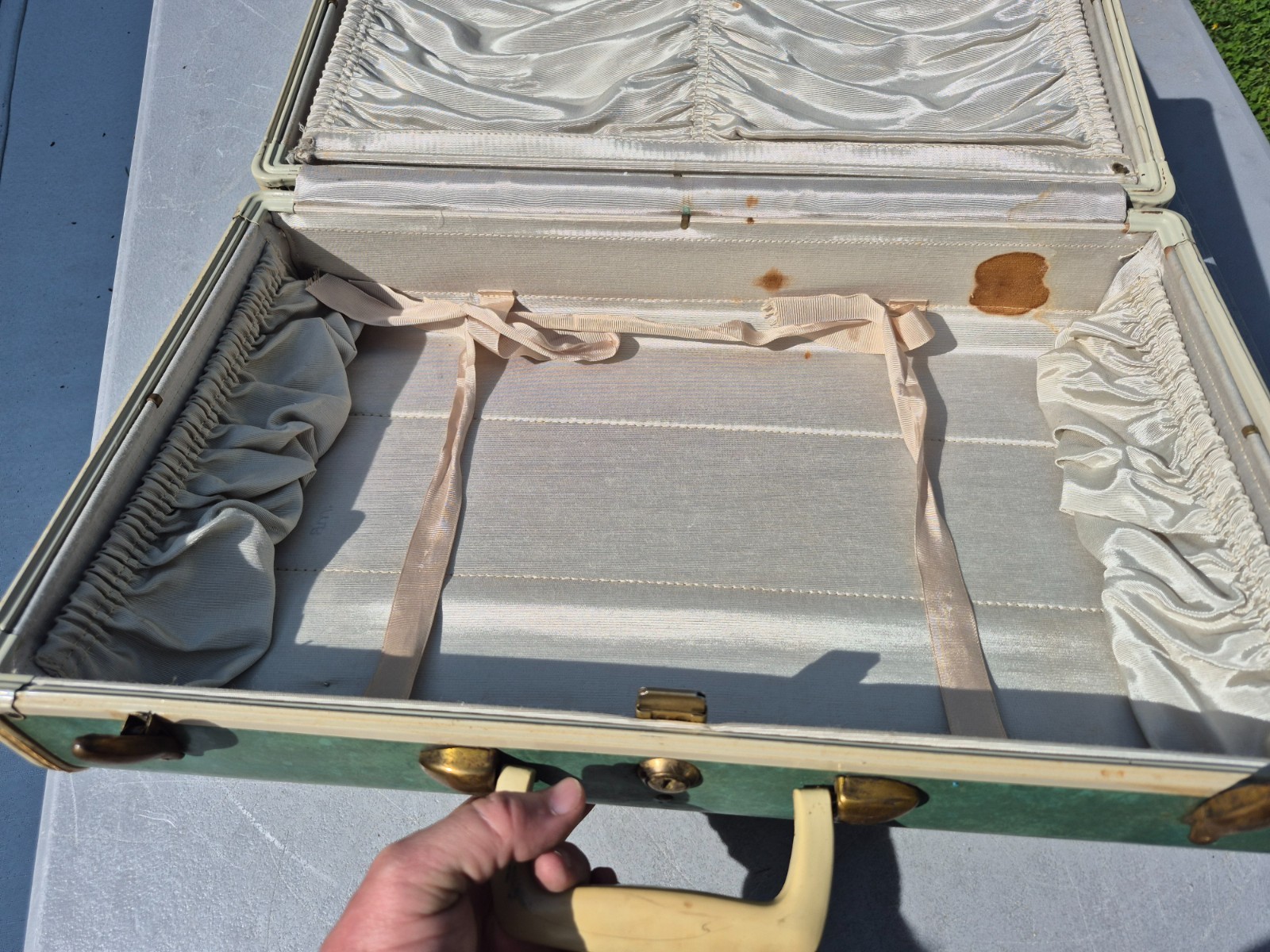 Vintage 1950s Samsonite Suitcase Bermuda Green Marbled 21″ Big Schwayder Luggage