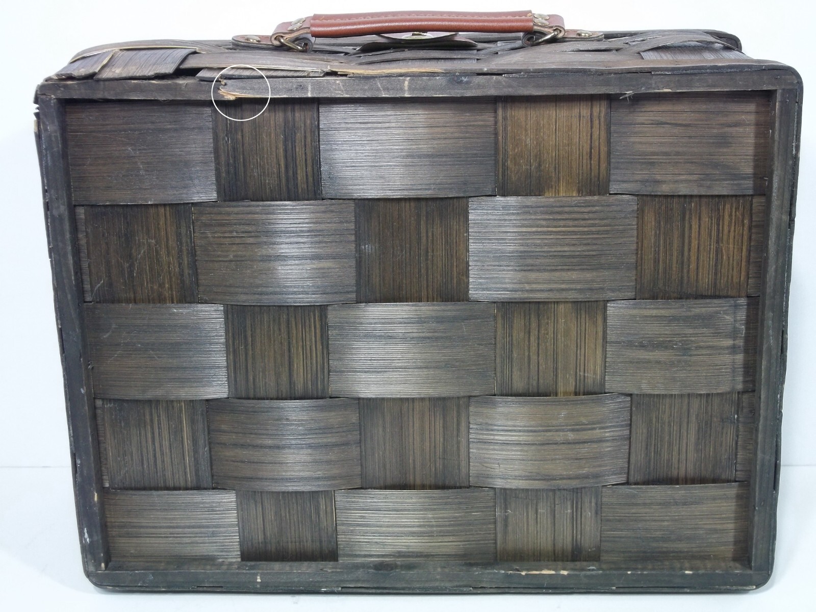 Wide Split Bamboo Suitcase Overnight Bag Carry On Leather Handle & Closure Strap