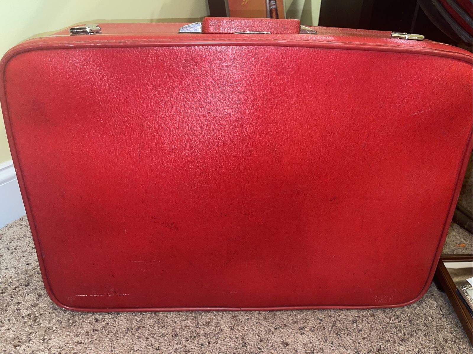 Vintage Sears Pullman Featherlite Red Suitcase Large Luggage No Keys Used