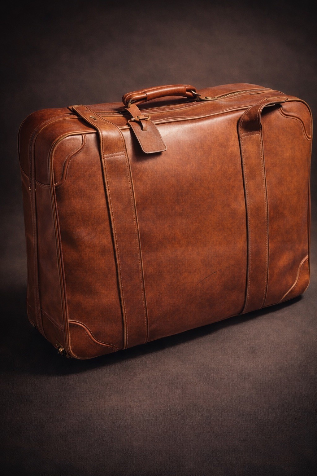 Vintage Brown Leather Suitcase Antique Travel Case Distressed Patina Large