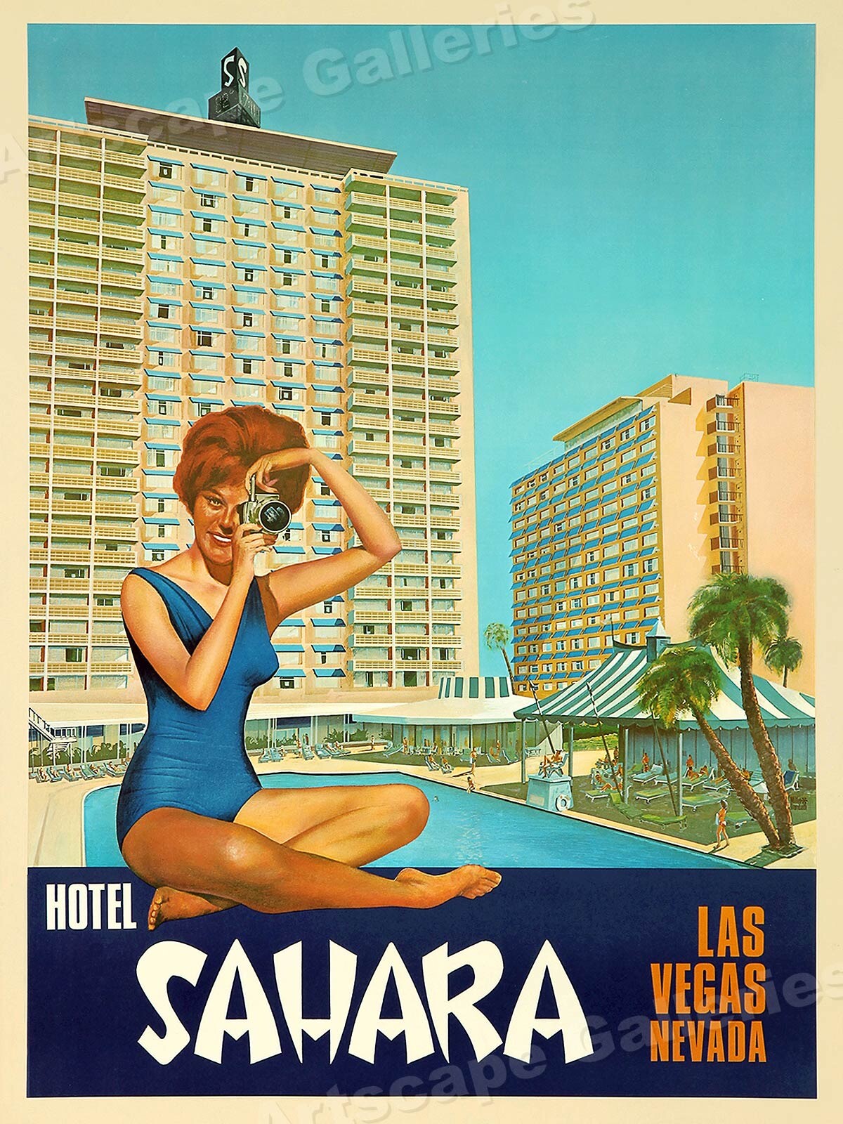 1960s Las Vegas Sahara Hotel Vintage Rat Pack Style Travel Poster – 18×24