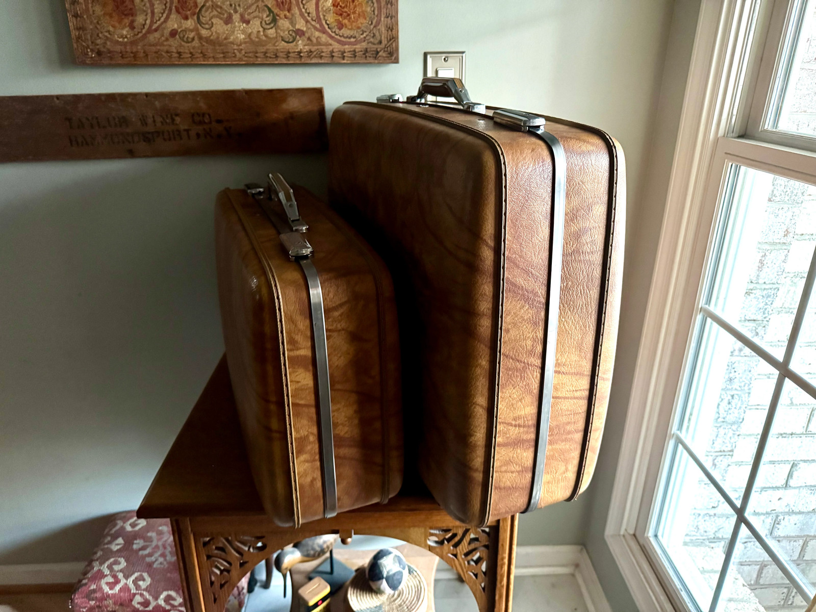 Vtg Pair of Nesting Brown Marble Suitcases | 1970’s American Tourister Suitcase