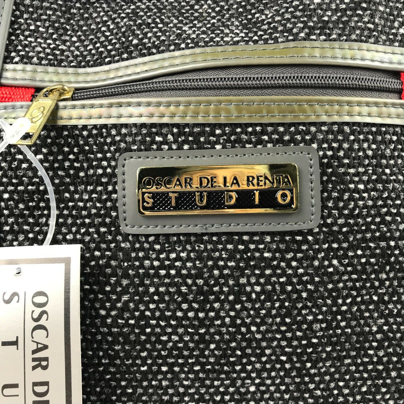 X3 VTG NWT OSCAR DE LA RENTA Tweed Luggage Travel Bag Gray Duffle Garment