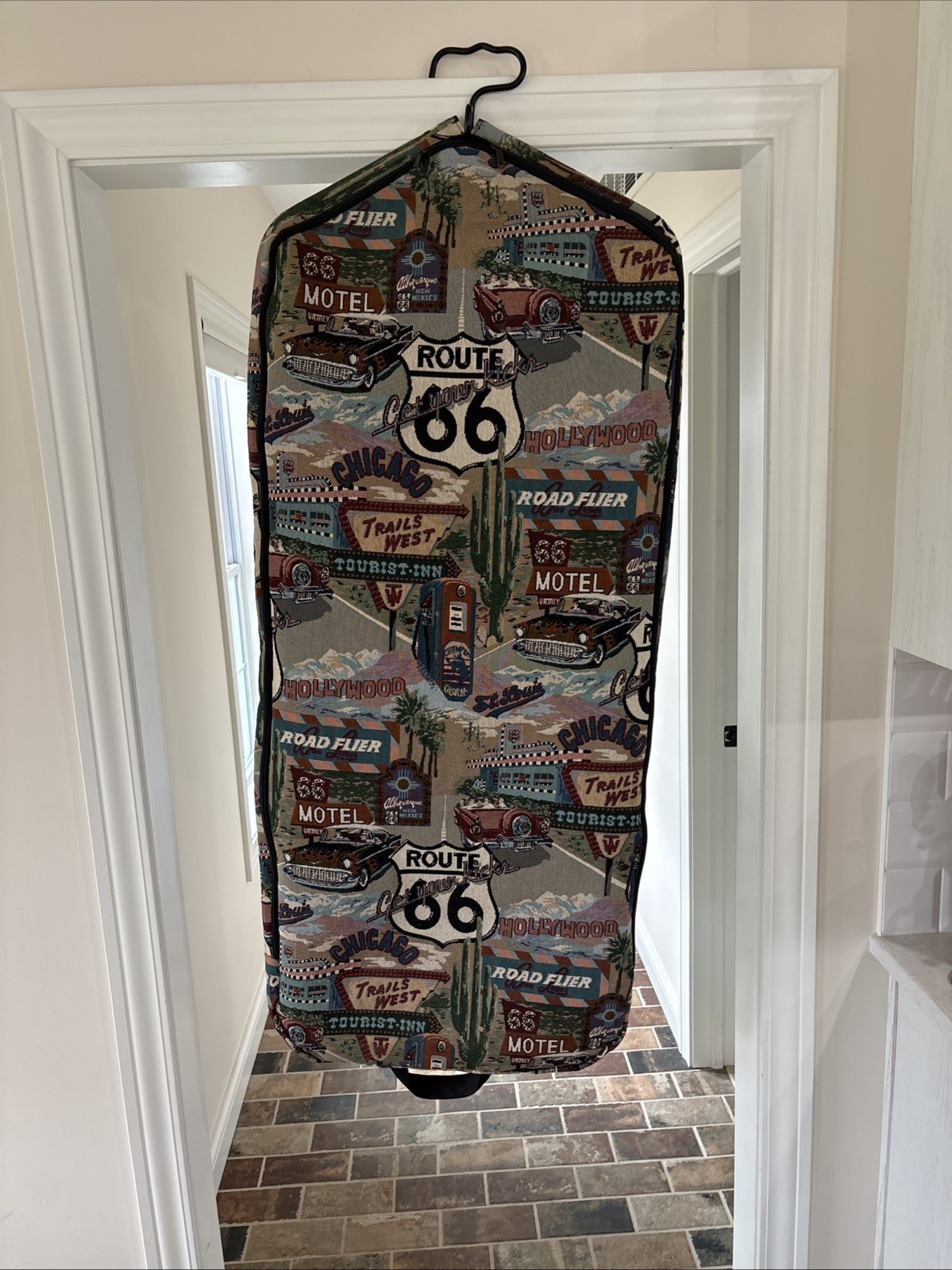 Vtg Route 66 Tapestry Luggage Hanging Clothes Garment Bag Travel Bag Go West