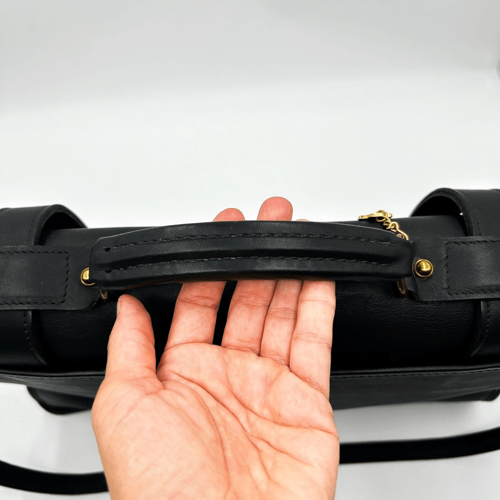 Jack Georges Black Leather Brass Vintage Briefcase Satchel Messenger Bag