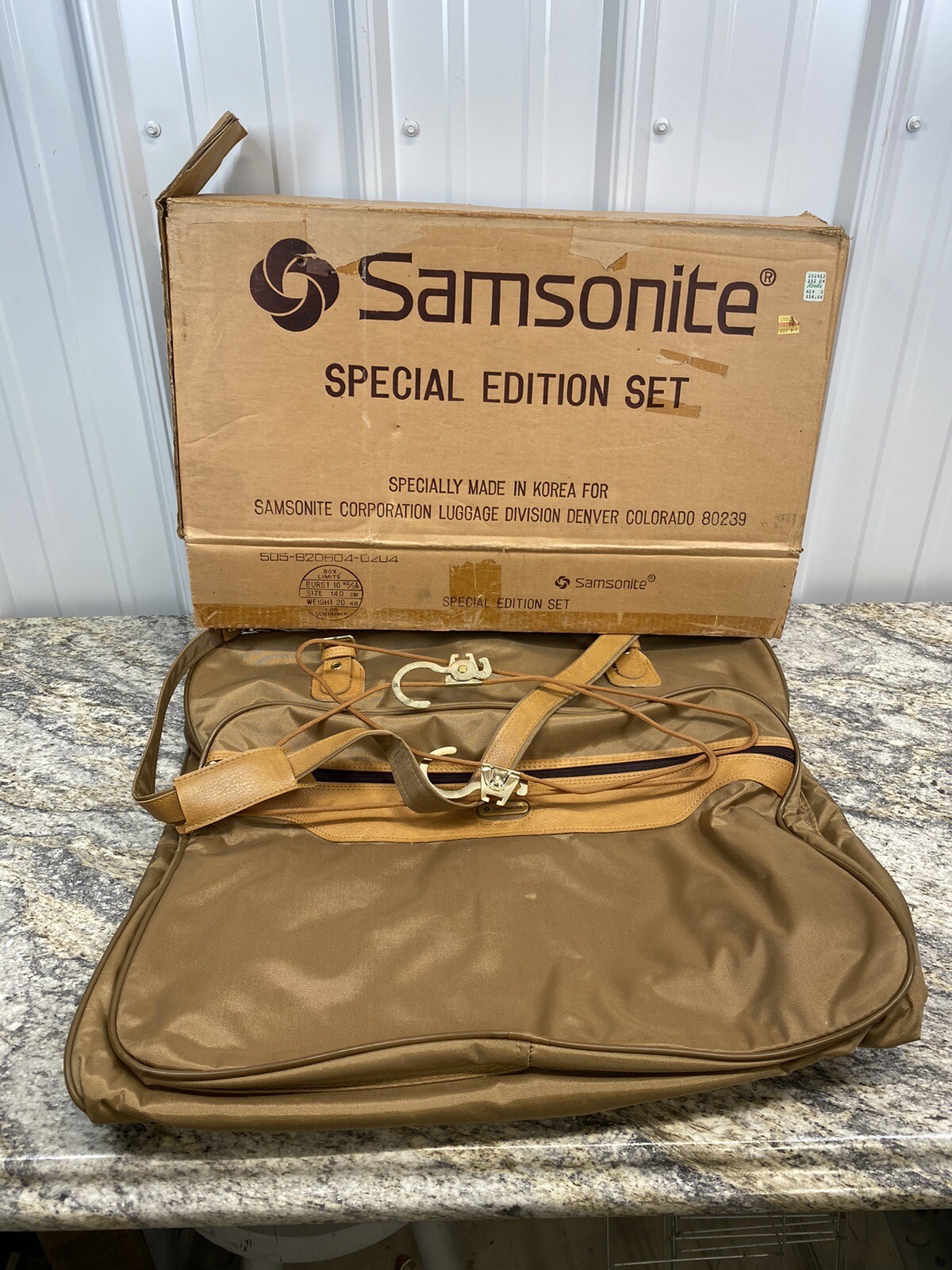 Vintage Samsonite Garment Bag w/ Hangers and Hook Original Box STAINED NOB
