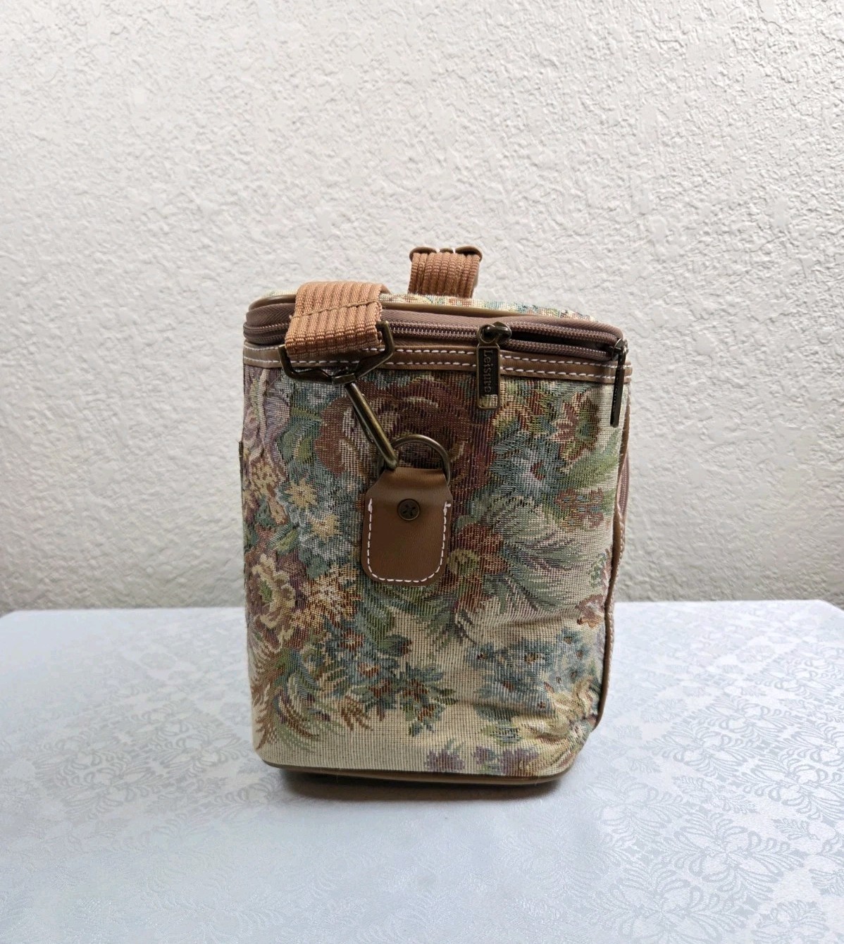 Vintage Leisure Luggage International Tapestry Train Case Cosmetic Vanity Bag