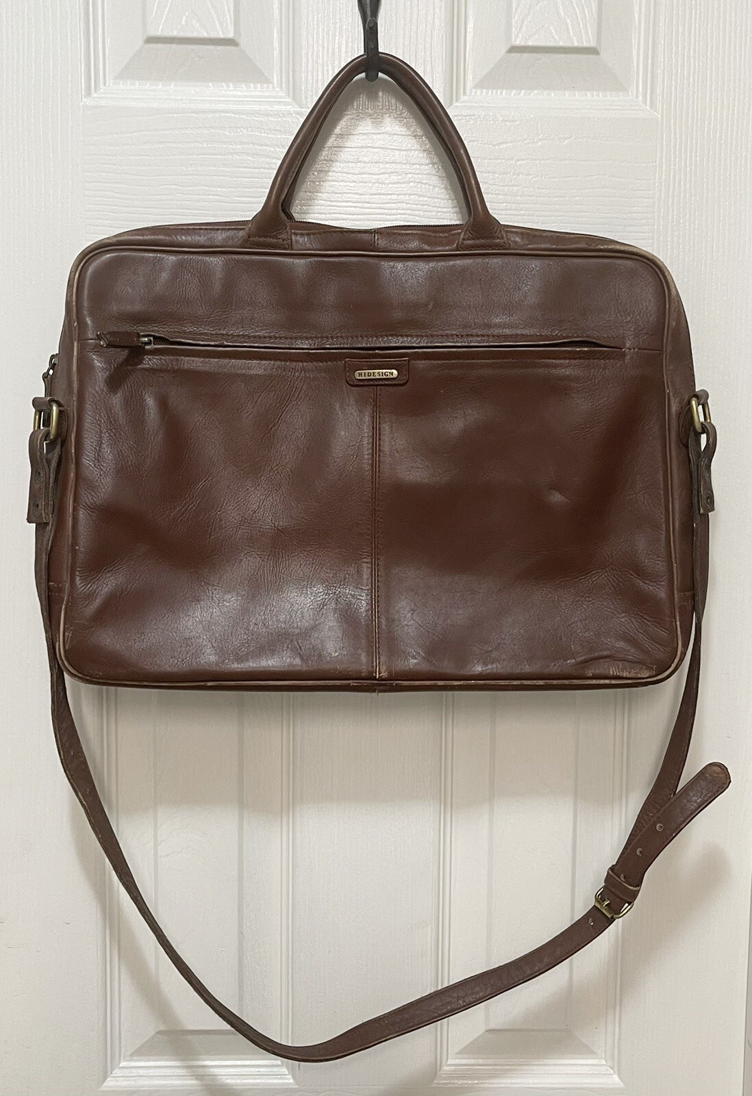 HIDESIGN Leather Laptop Bag ~Business Briefcase Satchel Brown Distressed Vintage