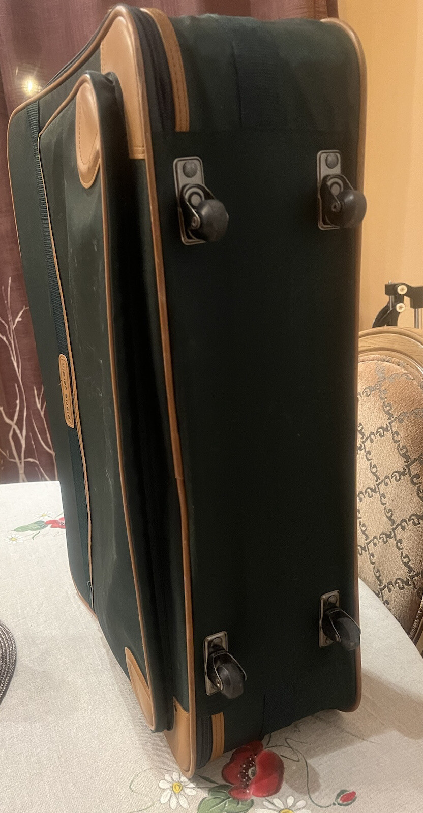 Vintage Pierre Cardin Suitcase Wheeled Luggage Bag, Travel Bag In Forest Green