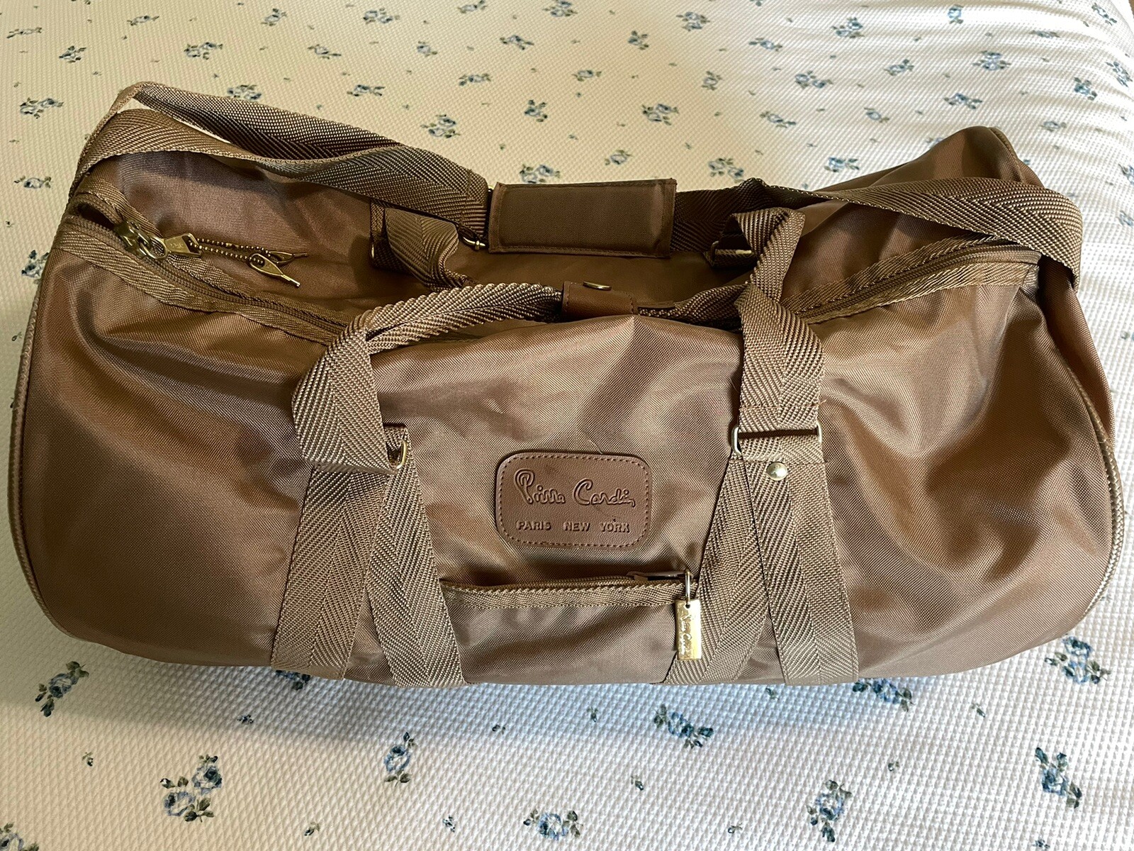 Pierre Cardin VTG Duffle Travel Gym Weekend Suit Bag Nylon Gold Brown Set Of 5