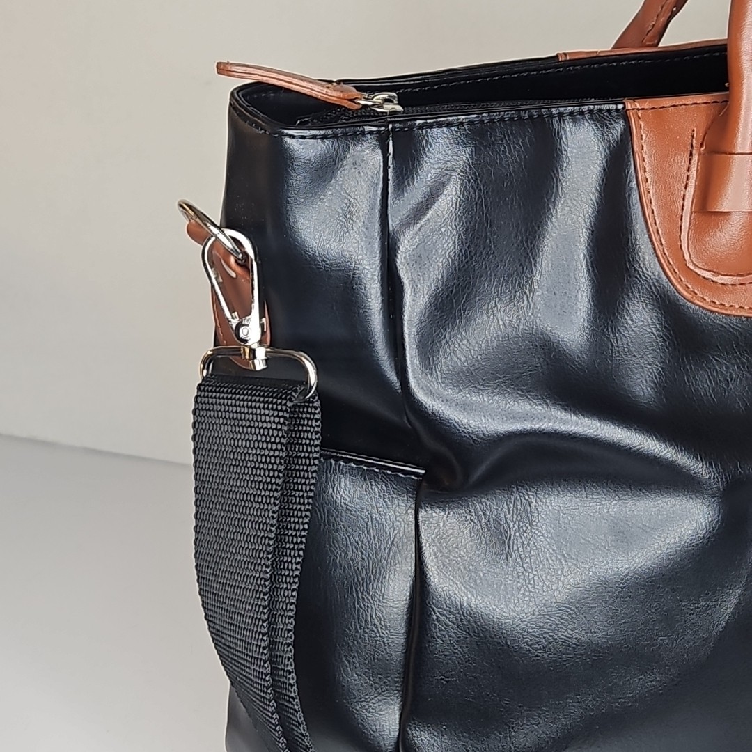 Vintage Leather bag Black With Brown Trim Crossbody Elegant Travel Luggage Bag