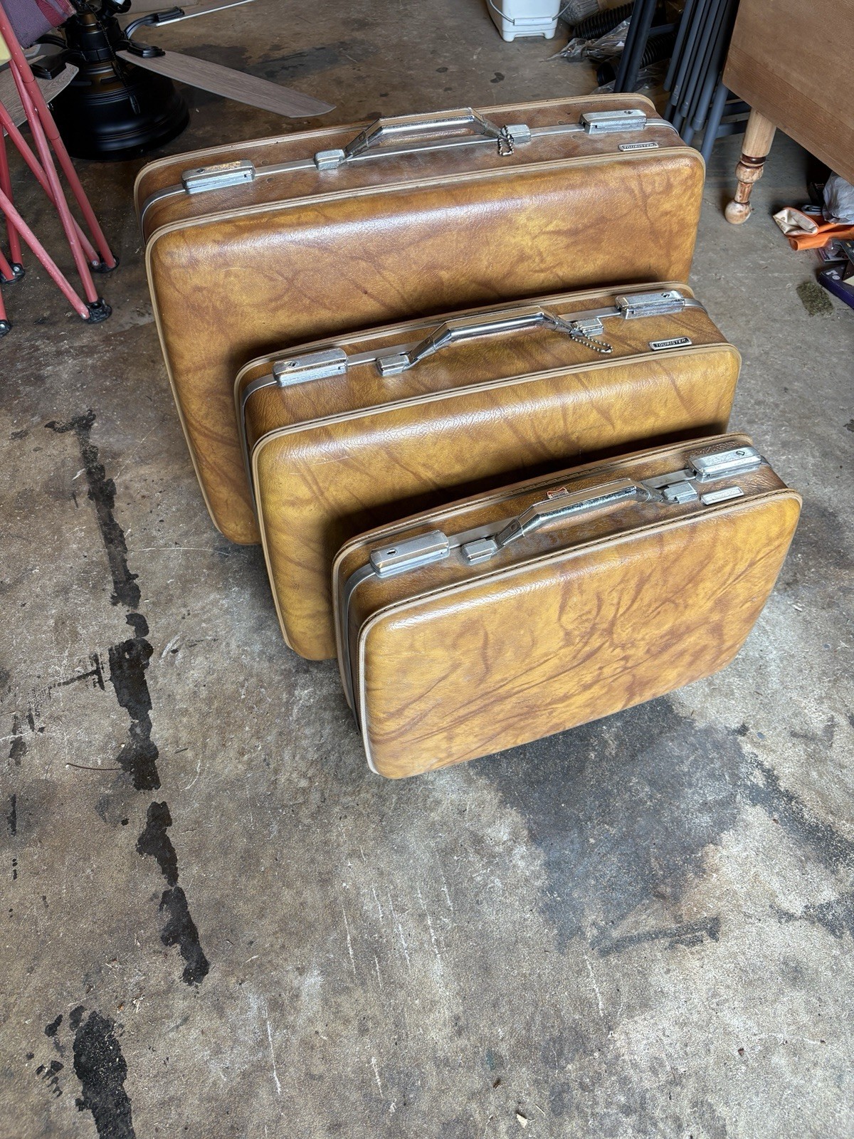 Vtg Pair of Nesting Brown Marble Suitcases | 1970’s American Tourister Suitcase