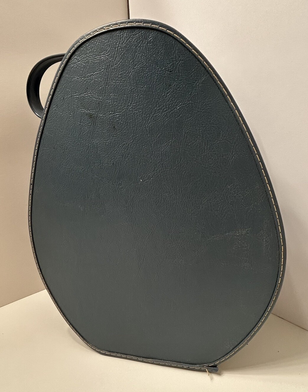 Vintage Suitcase Oval Train Case Egg Shape 1960 Carry On Bag Blue Mid-Century