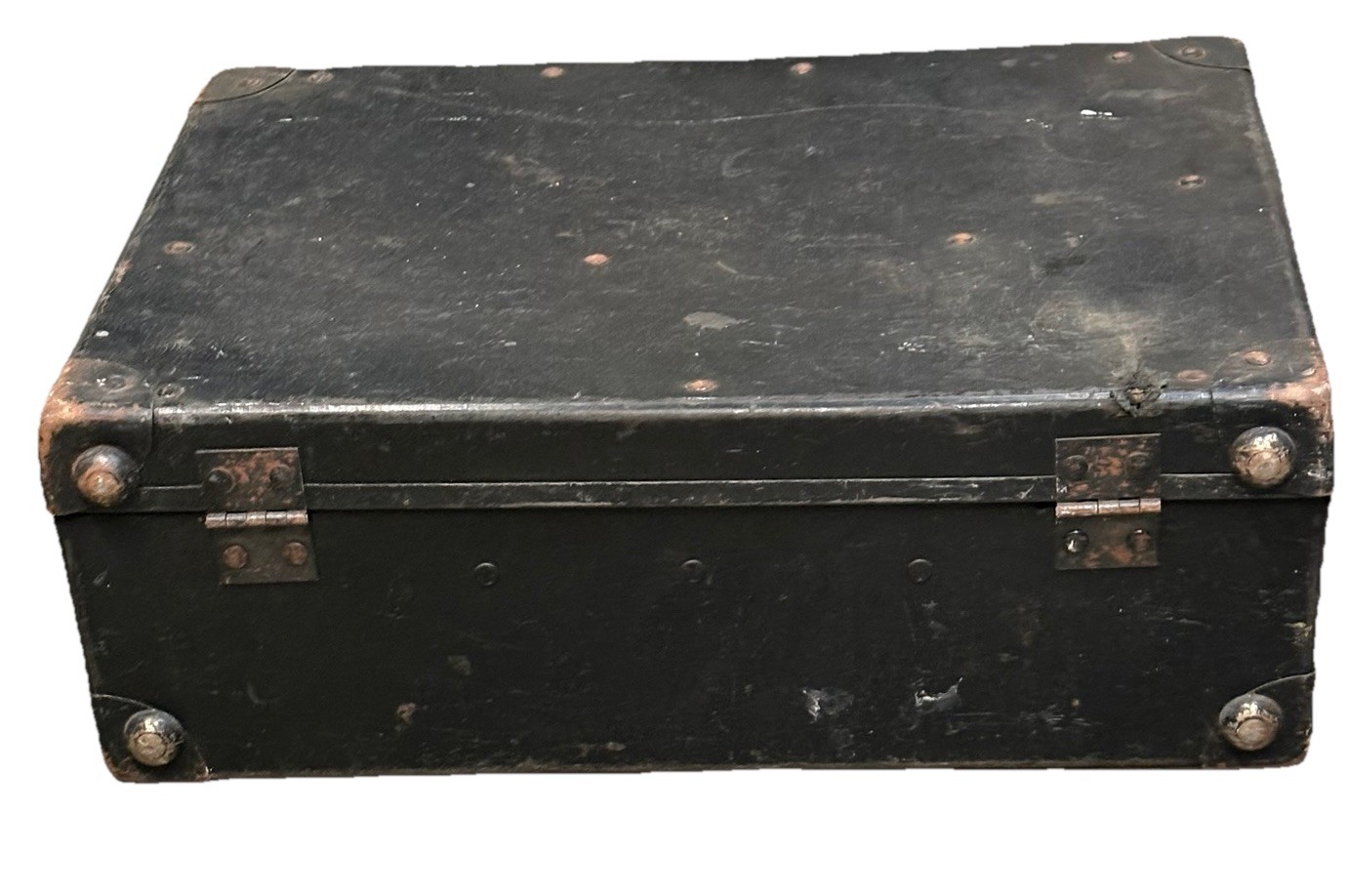 Vtg. Tool Box Case Suitcase Hardboard Chipboard Luggage with Leather handle