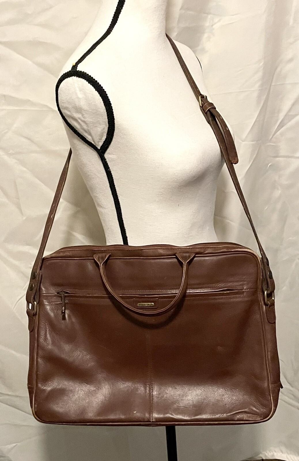 HIDESIGN Leather Laptop Bag ~Business Briefcase Satchel Brown Distressed Vintage