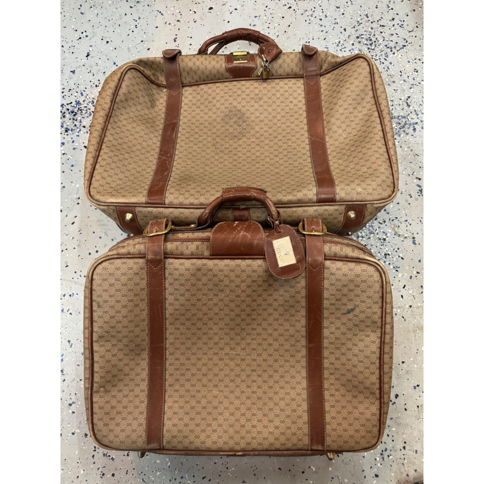 Gucci 1970’s Monogram Canvas Leather Trim Travel Luggage Set Vintage Authentic