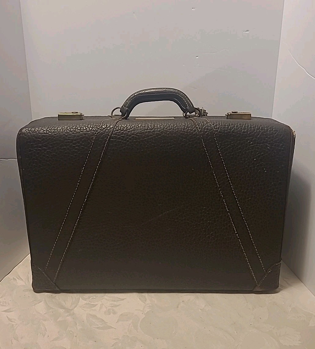 Vintage Genuine Top Grain Cowhide Leather Brown Suitcase Early 1900’s- 21x14x8