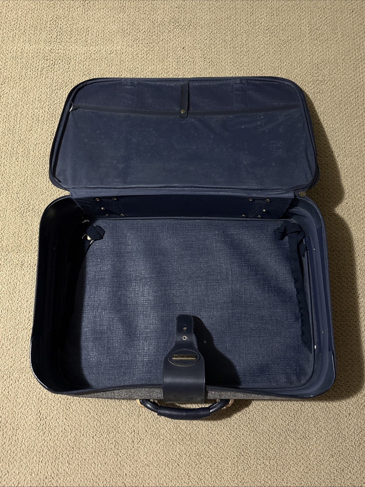 Vtg Fifth Avenue Vintage Luggage Set Blue Tweed Set Of 3 W/ Buckles