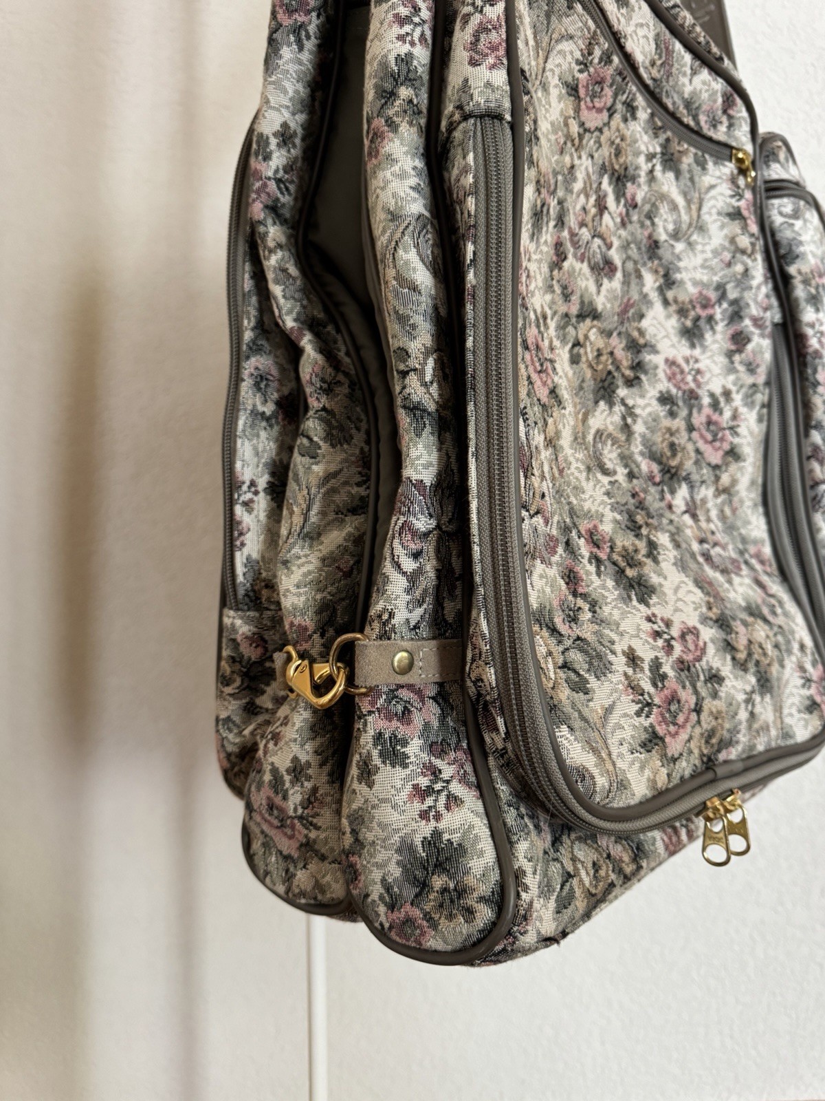 Vintage French Co Floral Tapestry Garment Bag Brocade Luggage USA Made
