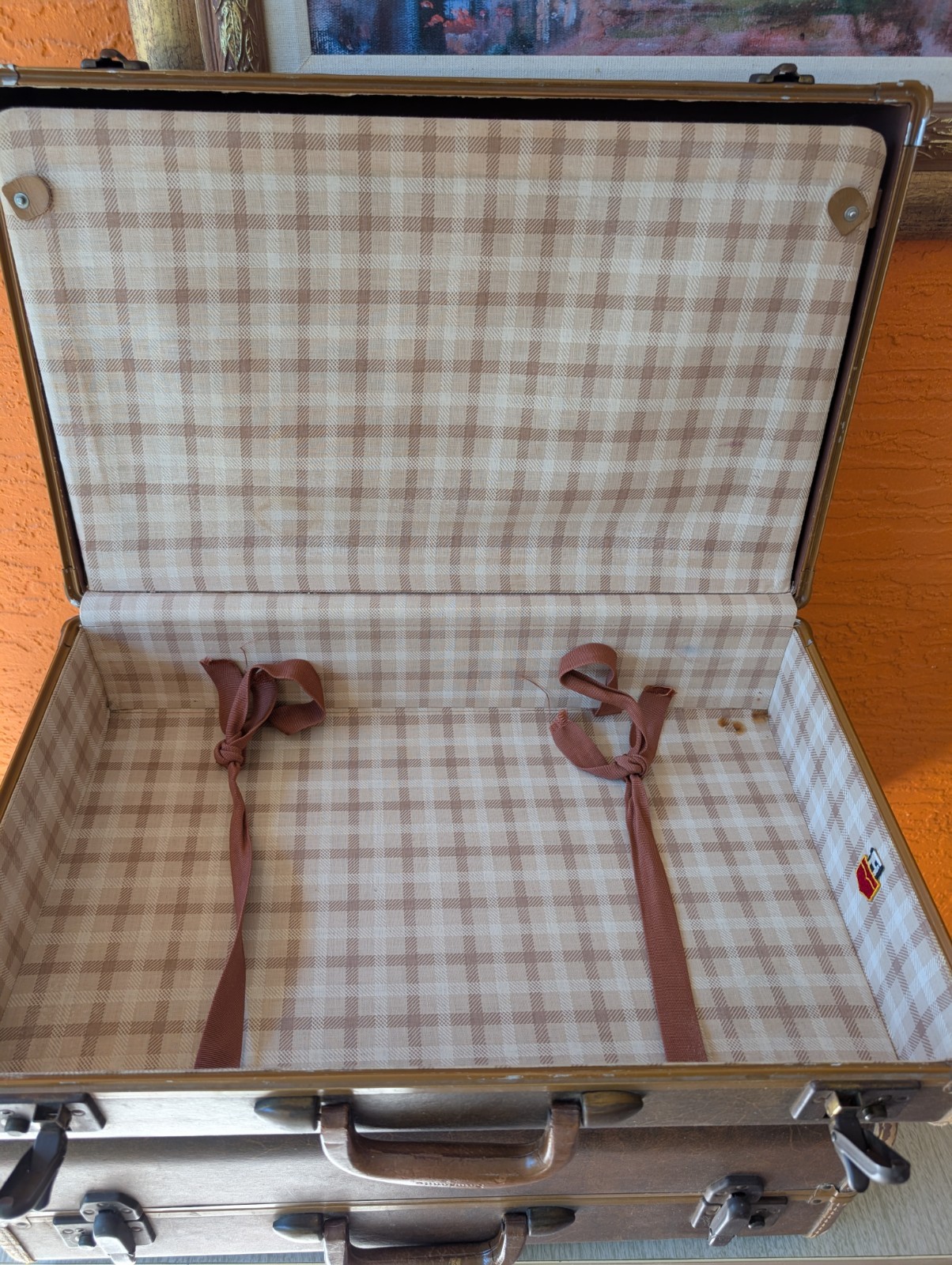 Vintage Samsonite Shwayder Bros Brown Luggage Set 1940s 50s Hanging Fixture Pan