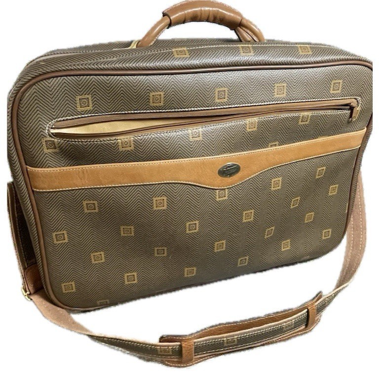 French Texier Gladstone Luggage Herringbone Coated Canvas Cowhide Suitcase VTG