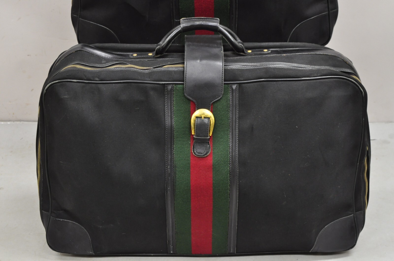 Vintage Gucci Black Canvas and Leather Suitcase Luggage His and Hers Set – 2 Pcs