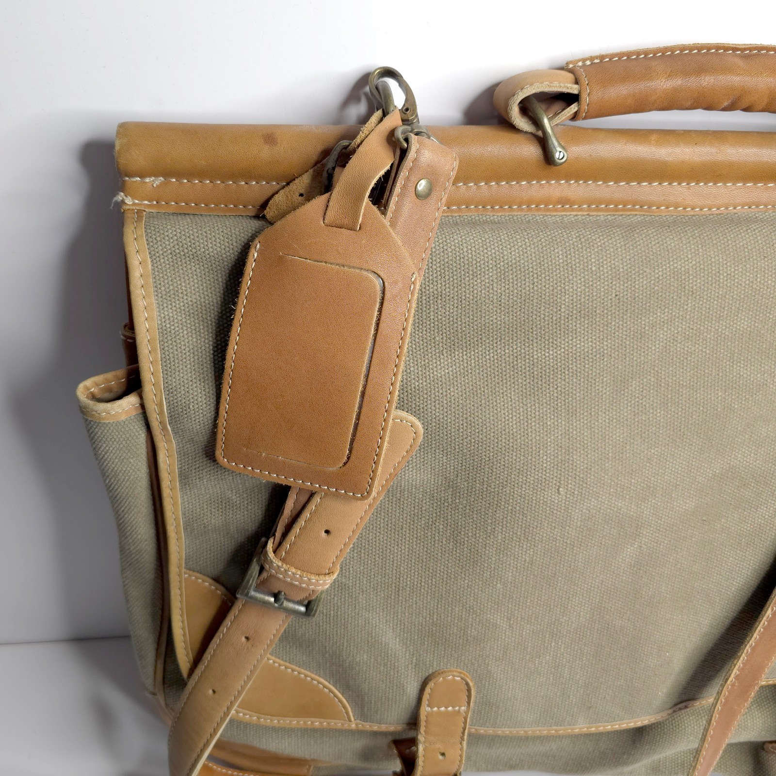 Vintage Safari Style Travel Bag Portfolio Canvas Leather Strap Case