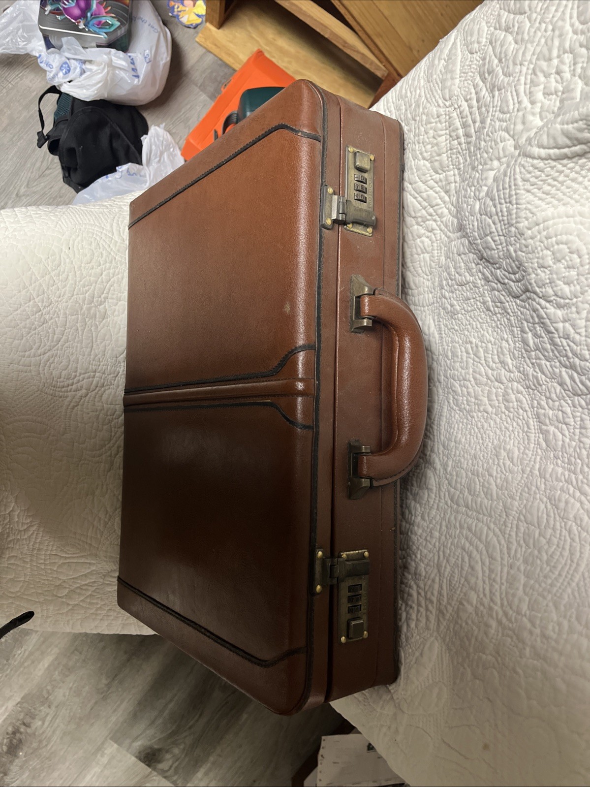 Vintage Brown Protocol Faux Leather Suitcase JC Penny