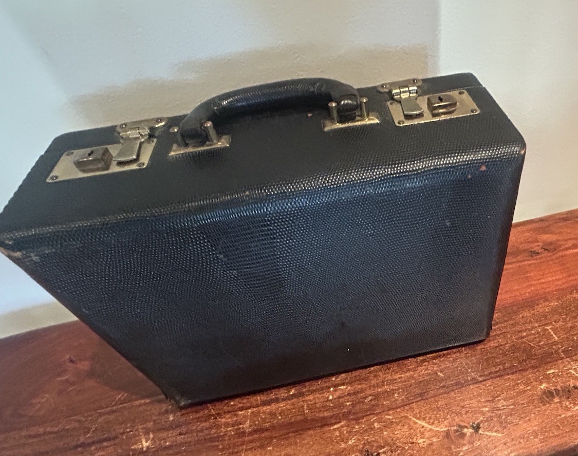Antique Small Luggage Case … Jewelry Vanity Case, Leather Brass No Key