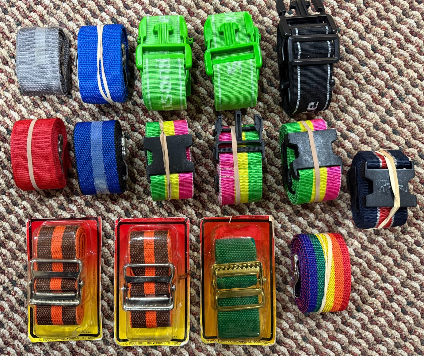 15 Vintage Luggage Straps – Samsonite, Misc Colors, Several NEW in Package