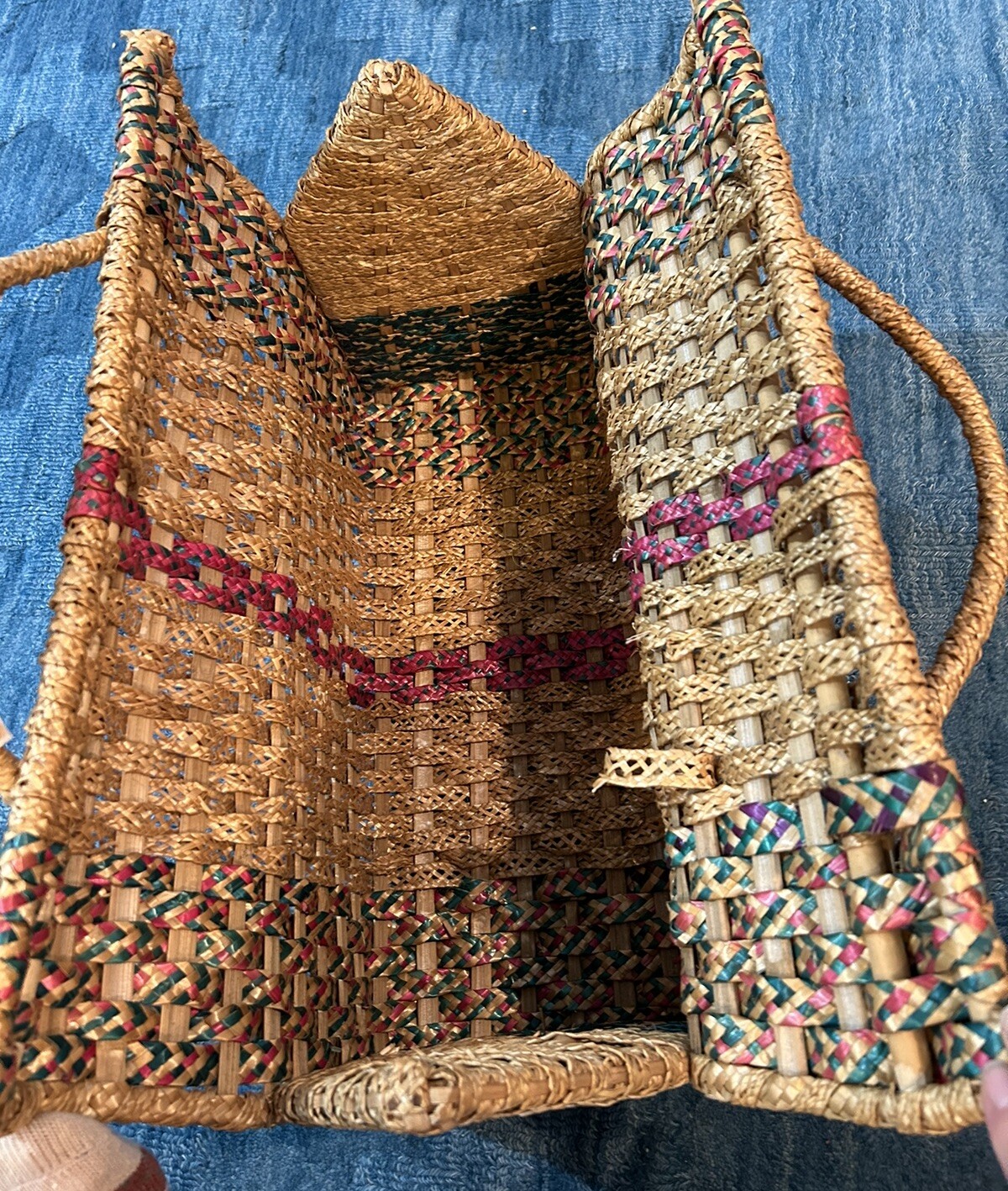 Vintage Straw Suitcase/Tote Carry-On with Tag 19” L x 12” H x 7.5” D