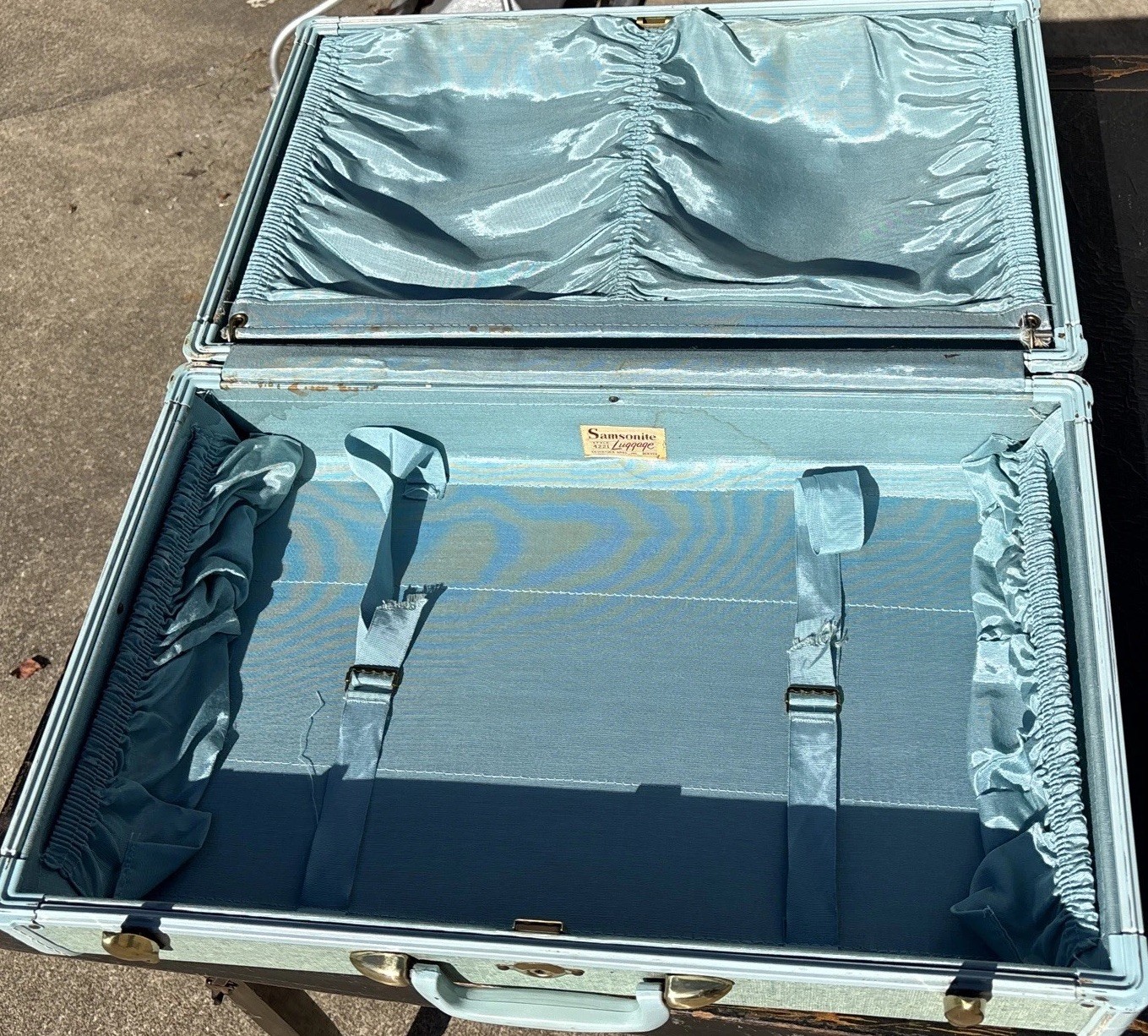 1950s Samsonite Luggage Suitcases Marbled Blue 4 piece wOriginal Bakelite
