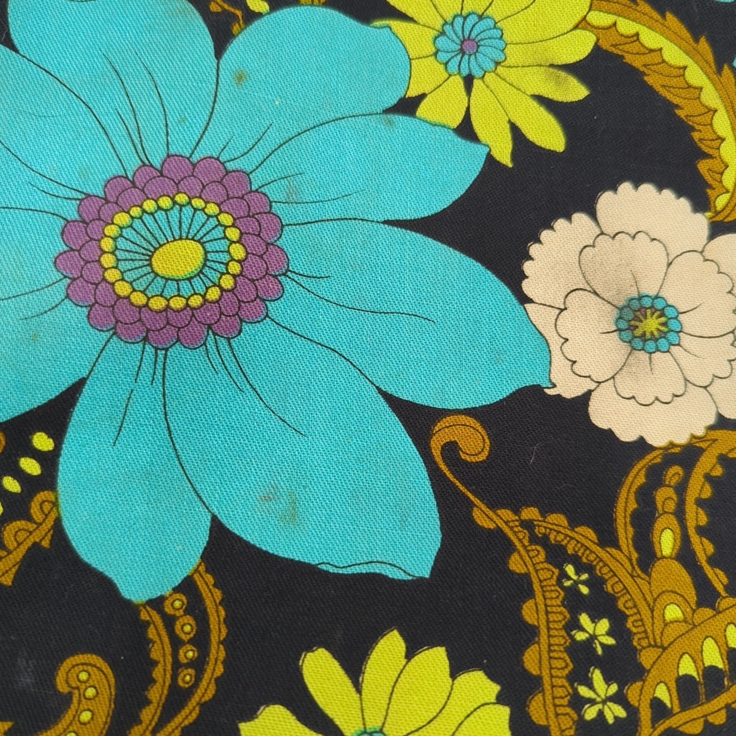 Vintage 60s 70s Flower Power Luggage Suitcase Boho Hippie Green and Blue Teal