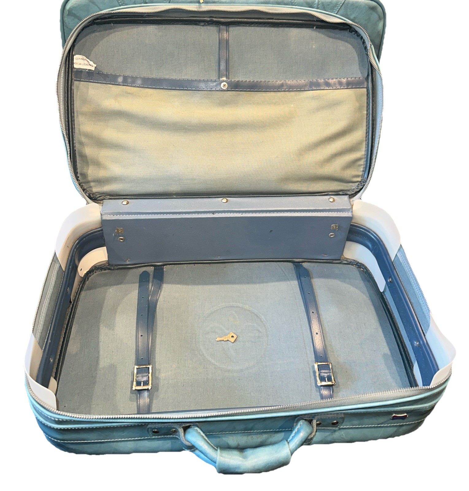 Vintage 1975 American Tourister Blue Soft Suitcase Duo Luggage With Keys