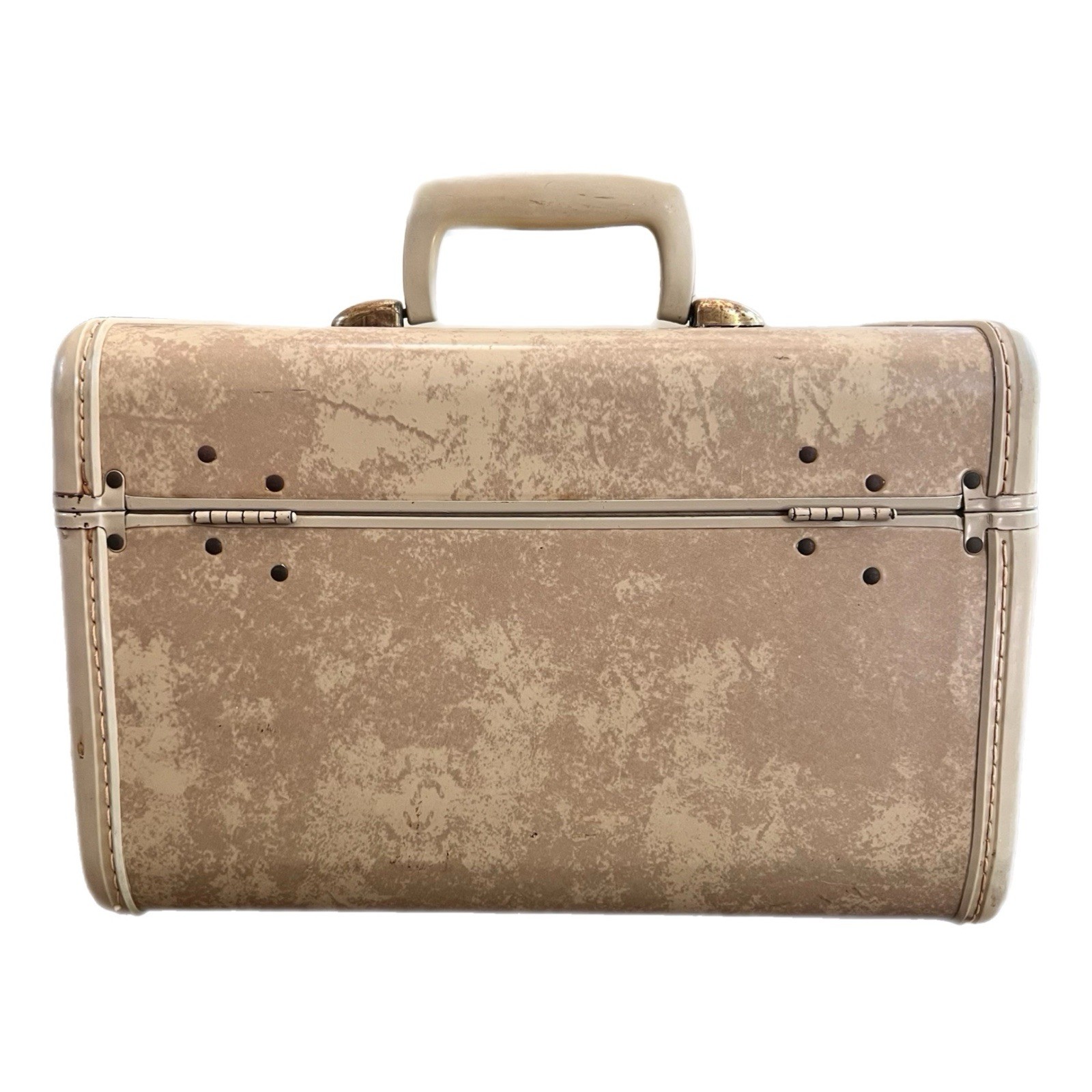 Vintage Samsonite Luggage Carry-On 50s Marble Cream Cosmetic Train Case w/ KEY