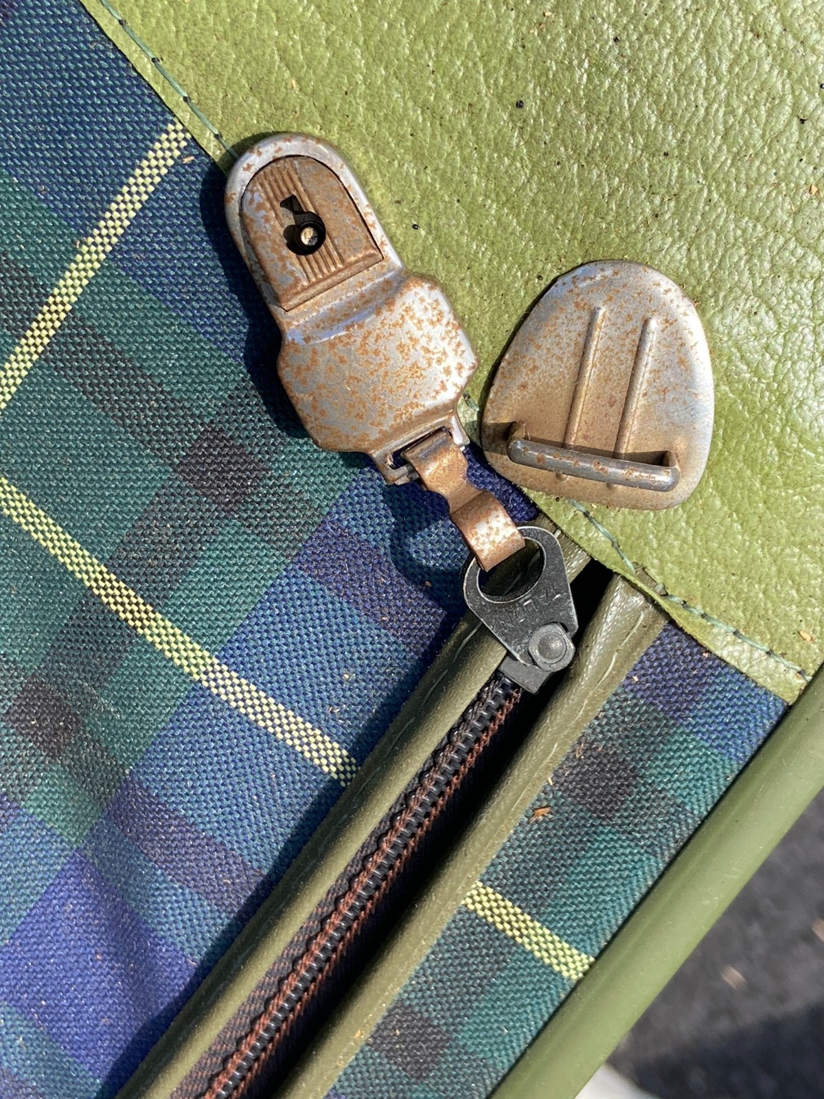Vintage Green Suitcase Green Tartan Plaid Soft Side Luggage MCM Y2K