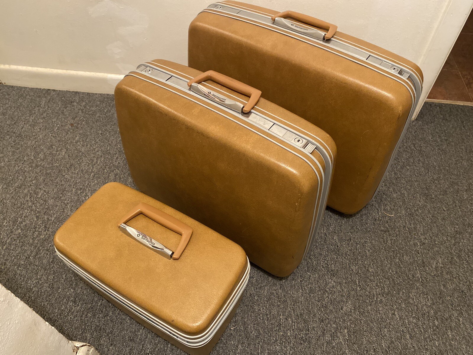 3pc BROWN Vintage Samsonite Silhouette Hardsided Luggage Set  Locking W/Key