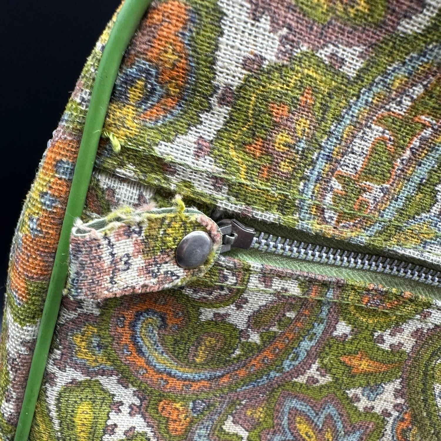 Vintage Suitcase Key Paisley Avocado Green Orange 1970s Travel Canvas Luggage