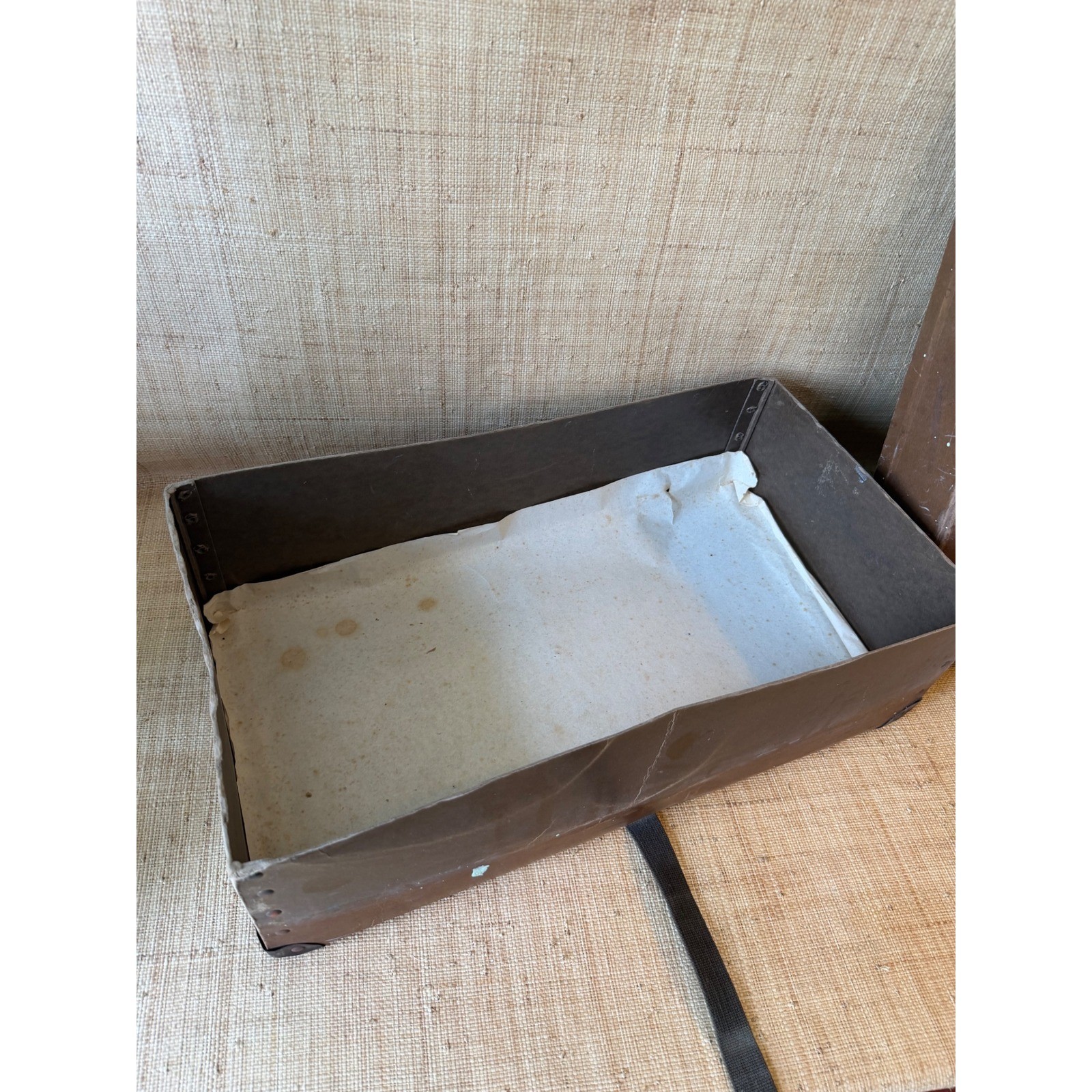 Vintage Fiberboard Shipping Trunk Mailing Case Metal Corners Canvas Strap Brown