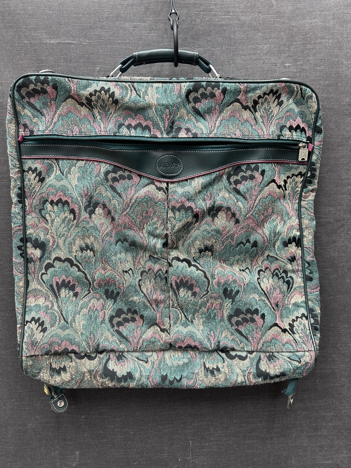 Vintage Luggage Airway Garment Bag Tapestry Teal/Pink Travel Bag Suit Dress