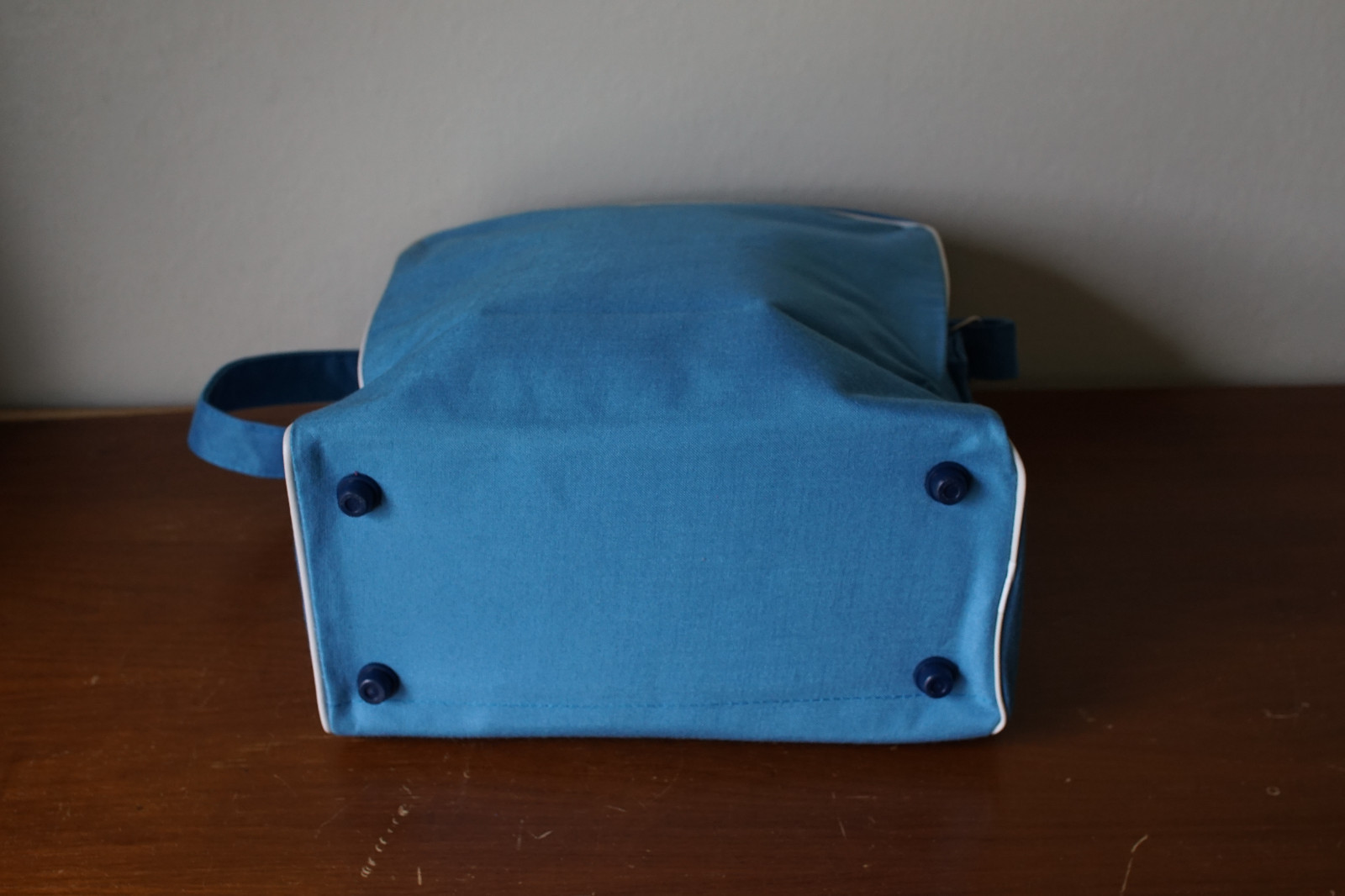 Vintage Baby Blue Striped Canvas/Vinyl Travel Bag Kollander Travel Pittsburgh PA