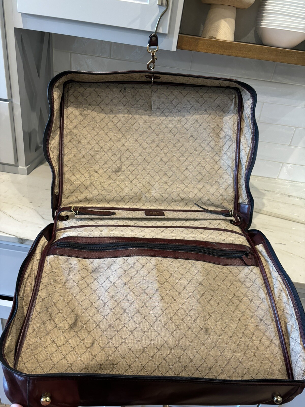 Gold Pfeil Burgundy Oxblood Leather Combination Lock Luggage Bag Rare