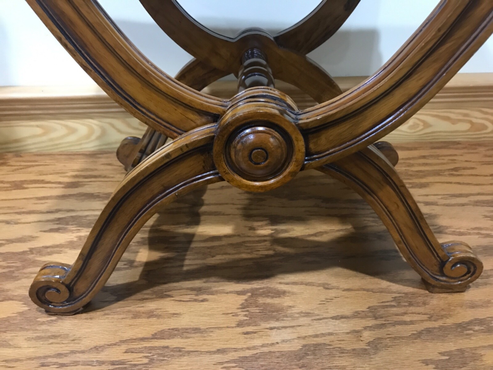 MCM Hollywood Regency Carved Wood X Frame Upholstered Luggage Rack