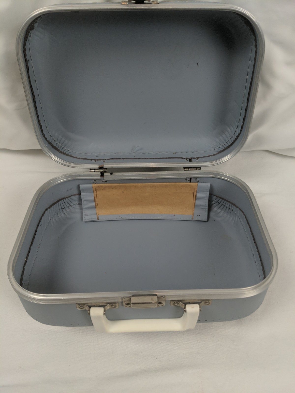 Vintage Going To Grandma’s Luggage Blue Hard Shell Child’s Suitcase Boy with Dog