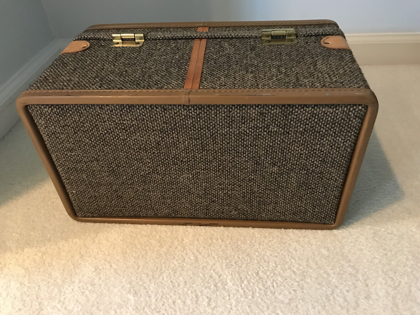 Vtg Hartmann Brown Tweed Train Luggage Make-Up Cosmetic Case; EUC