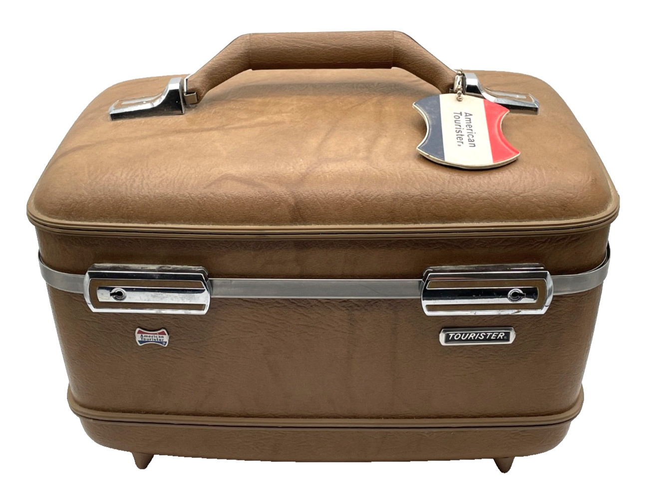 Vintage American Tourister Vanity Travel Train Case 14″ Brown Hard Shell Chrome