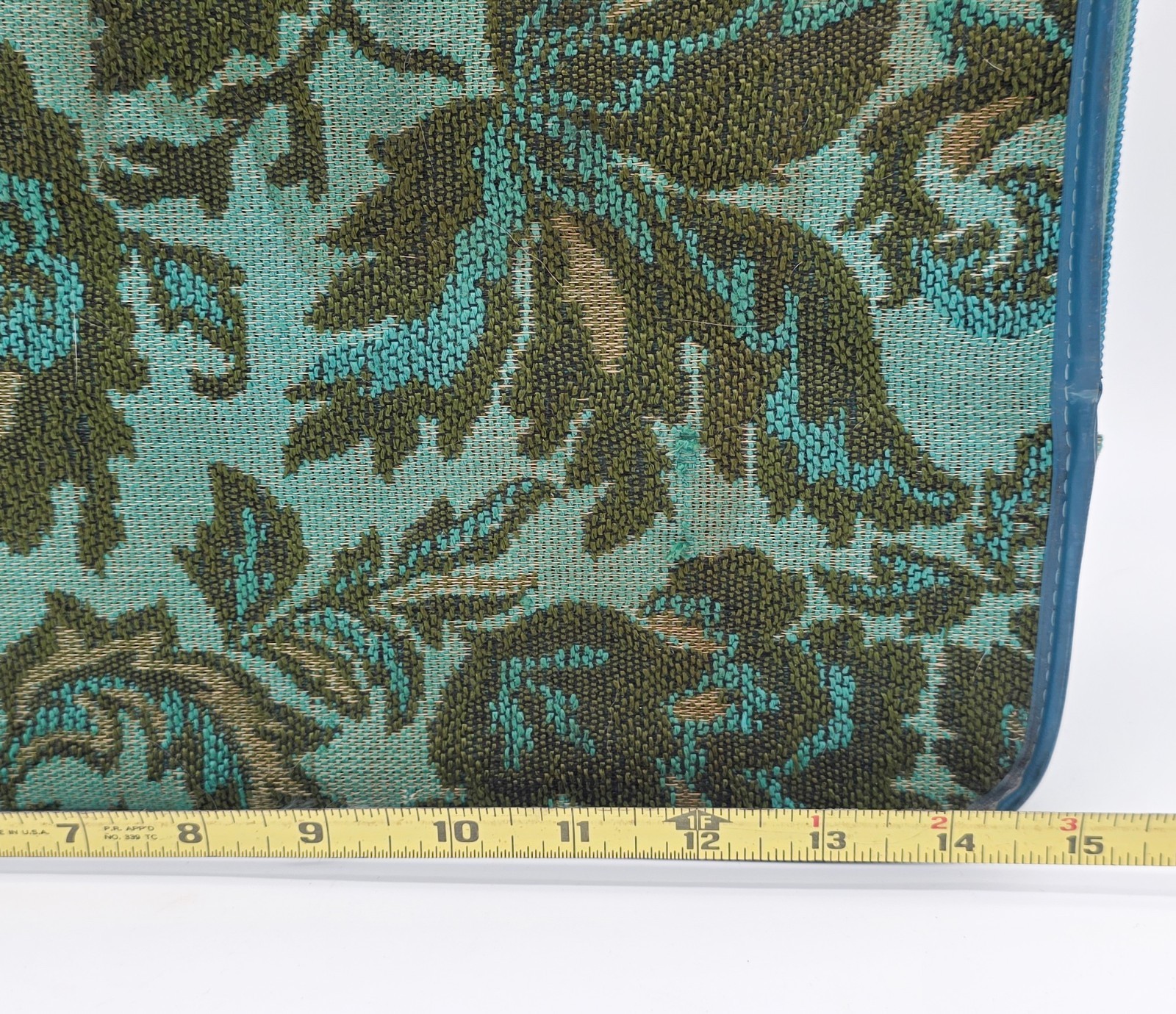 Vtg Suitcase 60’s – 70’s Mod Flower Cloth Blue Green Train Case Luggage 15”