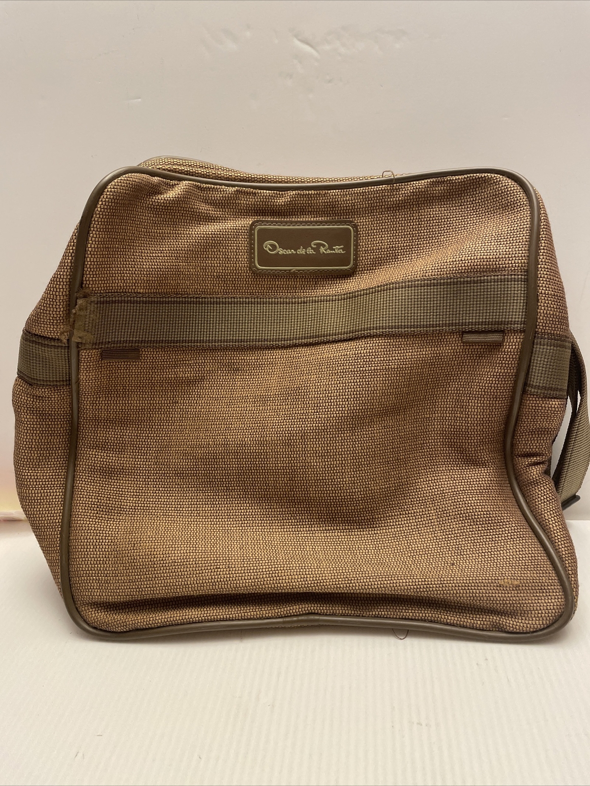 Vintage 70s Oscar de la Renta Khaki Tweed Travel Shoulder Bag Men’s Carry-on EUC